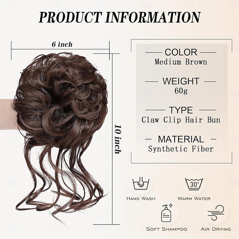 Messy Bun Hair Piece Claw Clip Curly Wavy Faux Hair Bun Tousled Updo Hair Extensions Scrunchie Long Beard Chignon Buns Hair pieces for Women2