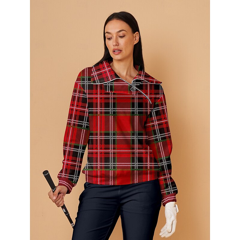 Women's Golf Pullover Sweatshirt Red Long Sleeve Top Ladies Golf Attire Clothes Outfits Wear Apparel