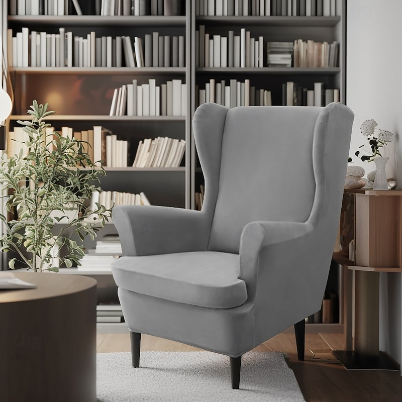 Stretch Wingback Chair Cover Burgundy Wing Chair Slipcovers With Seat Cushion Cover Spandex Velvet Wingback Armchair Covers