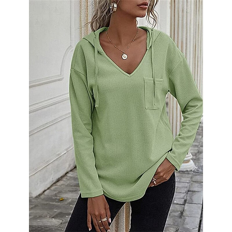 Women's Shirt Blouse Solid Color Basic Casual Long Sleeve Hooded Regular Tops Daily Black Pink Green Fall Winter4