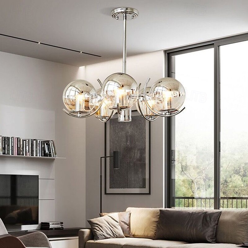 Nordic Creative Chrome Ceiling Chandelier Modern Chrome LED Ceiling Chandelier Art Exhibition Pendant Lights Electroplated Body LED Lighting 3/4/5 Light Head 110-240V2