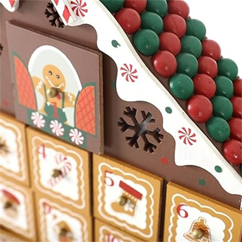 Christmas Wooden Gingerbread House Advent Calendar with Lights with 24 Storage Drawers  Xmas Countdown Calendar Decoration Reusable Advent Calendar DIY for Adults Kids Gifts Holiday Decoration2