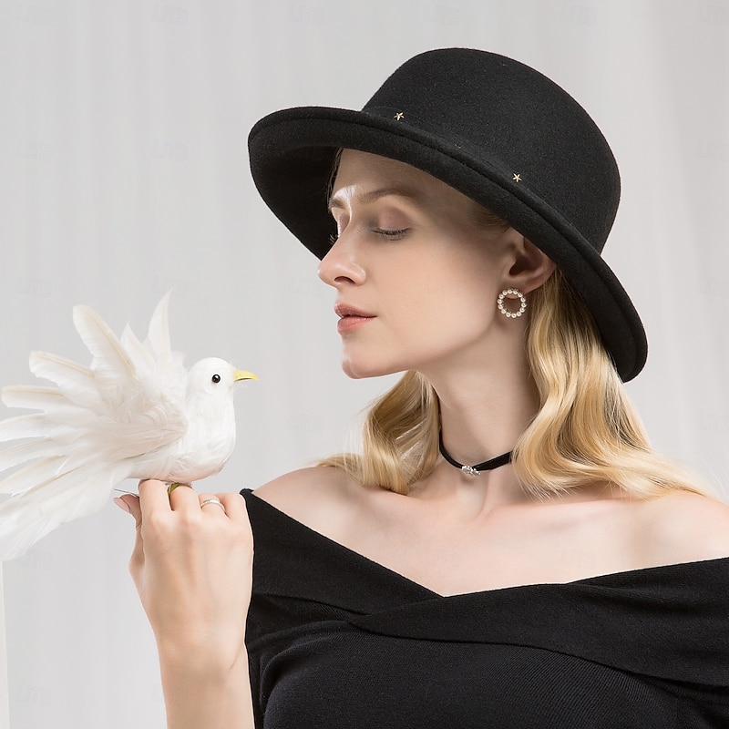 Hats 100% Wool Bowler / Cloche Hat Bucket Hat Fedora Hat Wedding Tea Party Elegant British With Cap Splicing Headpiece Headwear