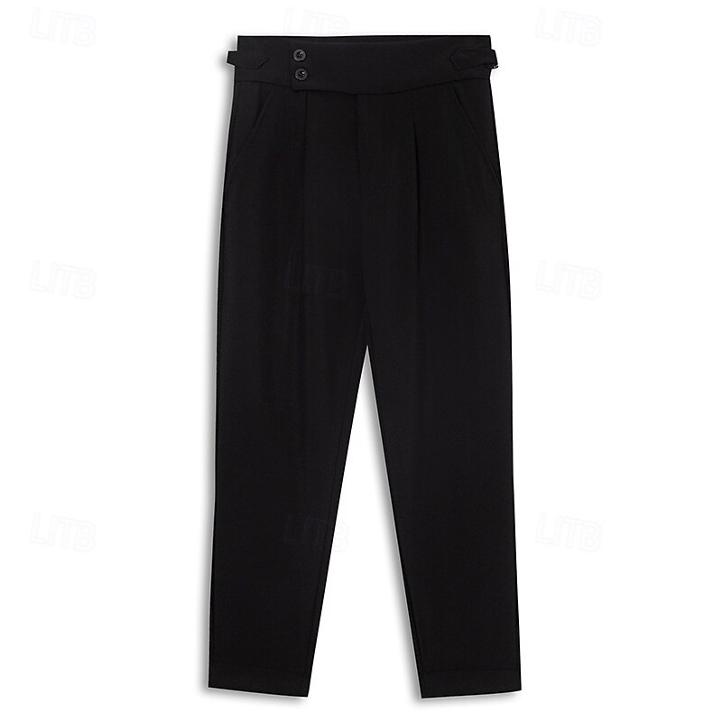Men's Dress Pants Trousers Slacks Suit Pants Gurkha Pants Pocket High Rise Plain Comfort Soft Wedding Office Business Elegant Vintage Dark Khaki Black Micro-elastic4
