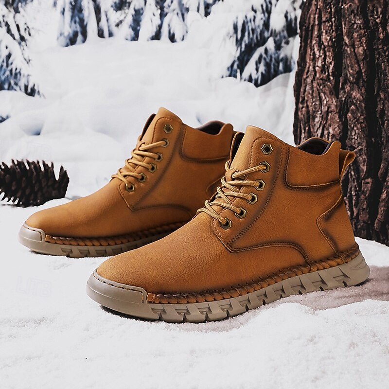 Men's Casual Faux Leather Ankle Boots - Lightweight Brown Lace-Up with Durable Flexible Sole for Outdoor and Everyday Wear4