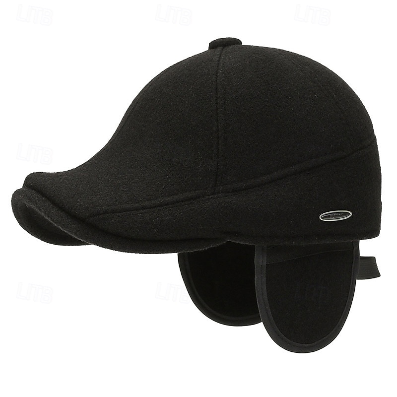 Men's Sun Hat Winter Hats Black Gray Woolen Keep Warm Fashion Casual Street Daily Plain Adjustable Sunscreen Breathable3