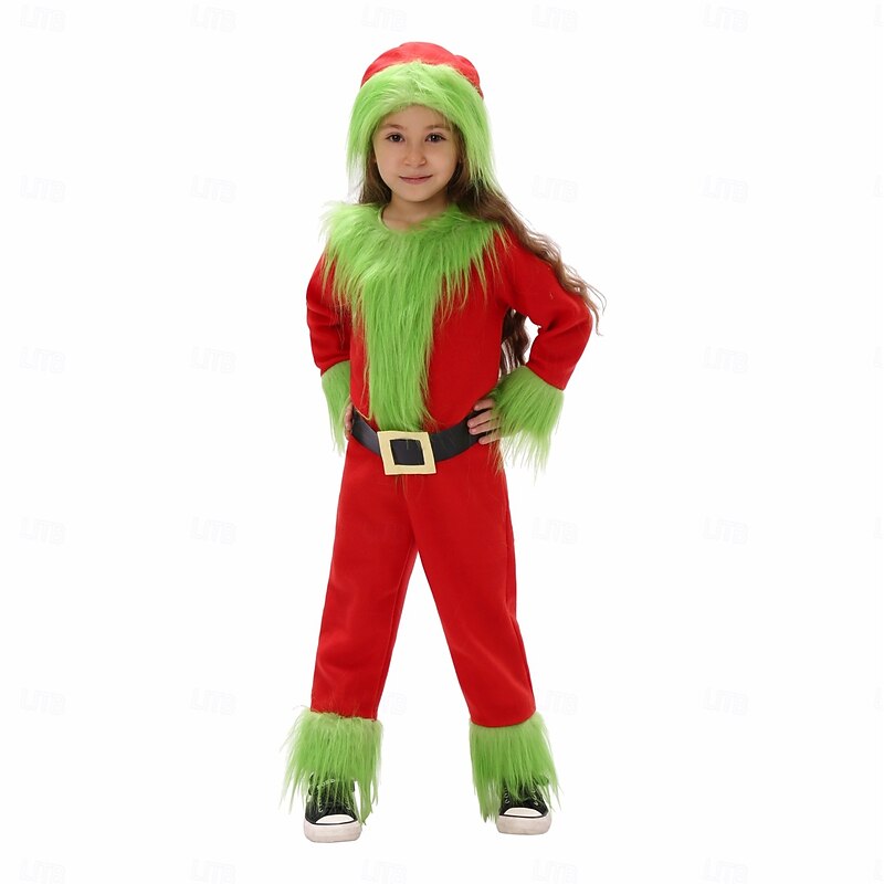 Green Monster Furry Kigurumi Sleepwear Jumpsuit Onesies Girls' Cosplay Costume Kid's Christmas New Year Christmas Eve Christmas Party Belt Hat Onesie2