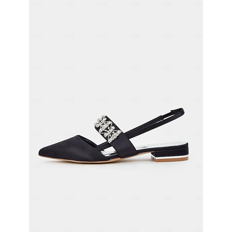 Women's Satin Slingback Flats with Rhinestone Embellished Straps – Elegant Pointed-Toe Low-Heel Shoes for Formal Events4