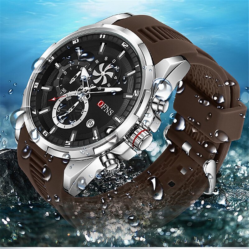 OFNS Men Quartz Watch Outdoor Fashion Casual Wristwatch Luminous Calendar Chronograph Waterproof Silicone Gel Watch2