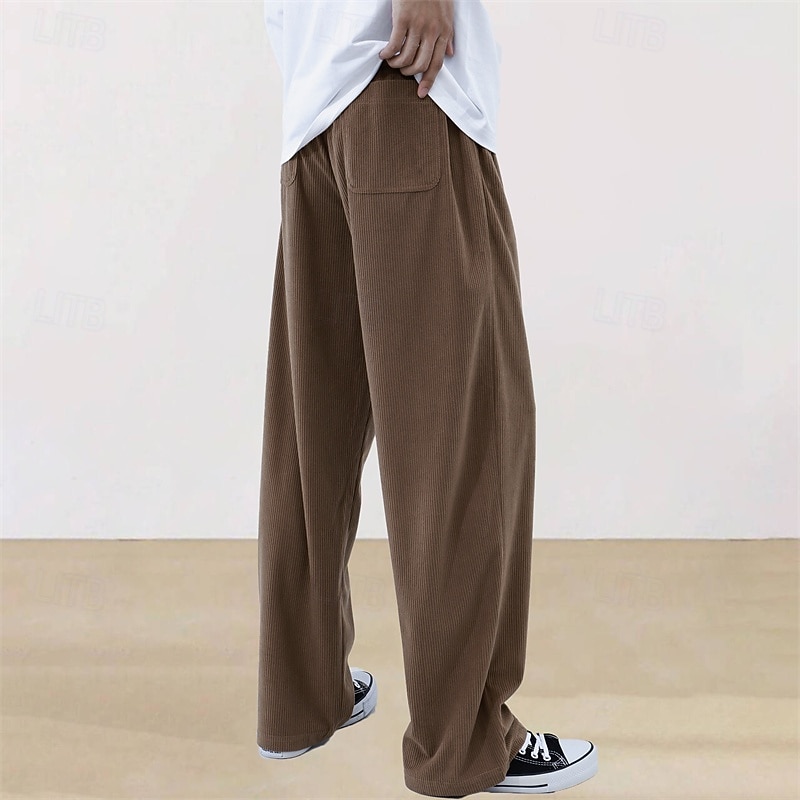 Men's Athletic Pants Sweatpants Corduroy Pants Trousers Straight Leg Sweatpants Pocket Elastic Waist Drawstring Plain Comfort Sports Outdoor Daily Fashion Casual Black Wine Micro-elastic3