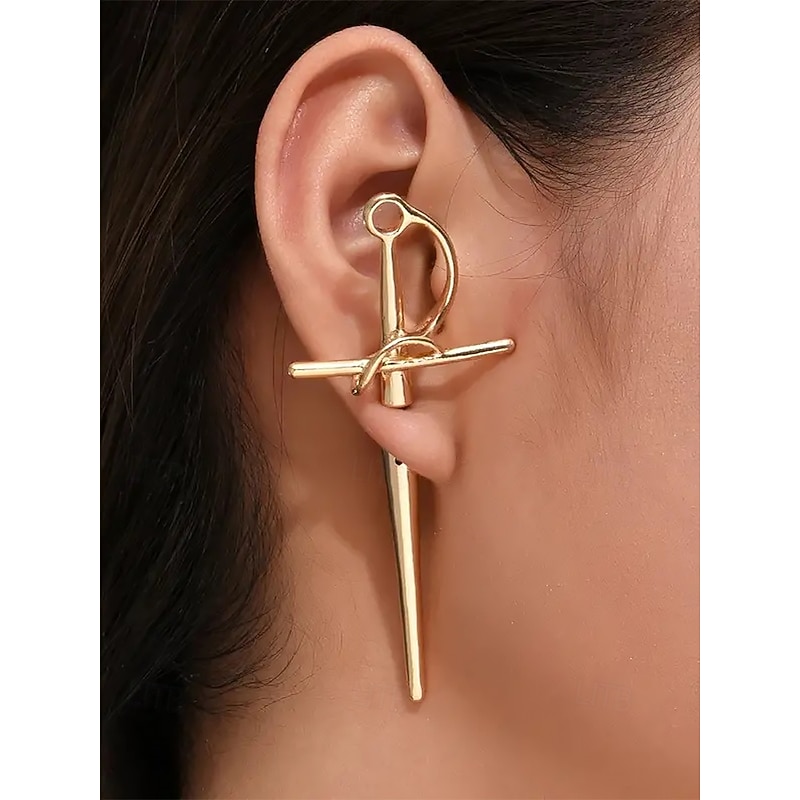 Women's Sword-Shaped Gold Statement Earrings – Bold and Unique Fashion Jewelry for Edgy and Modern Looks