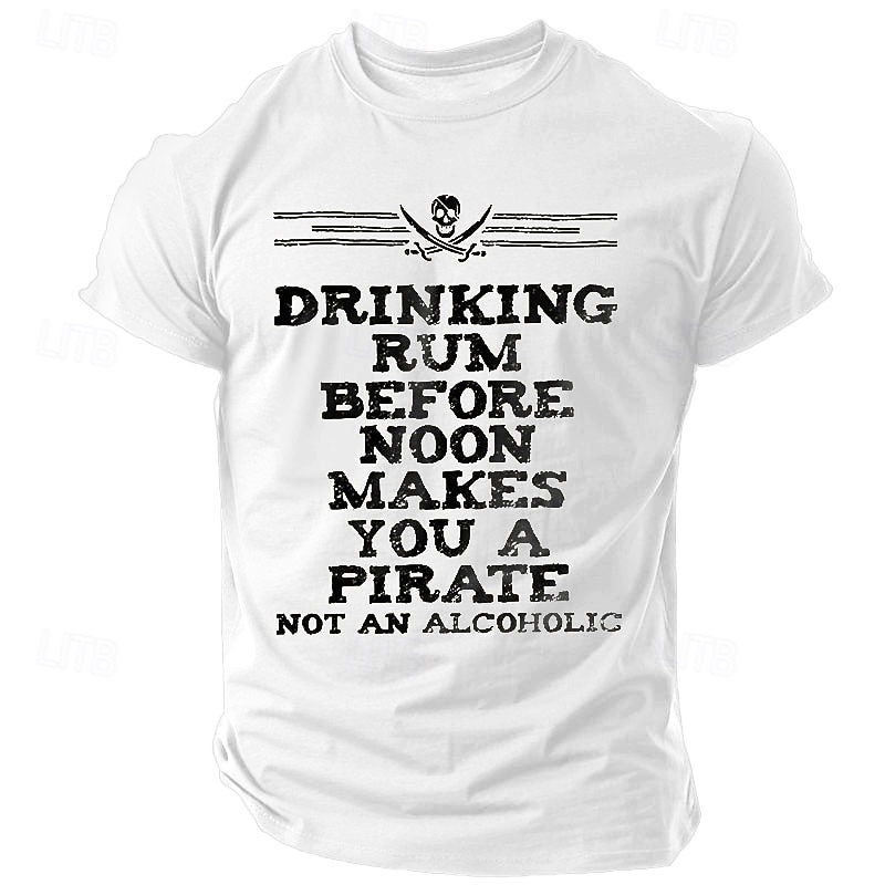 Men's Funny Pirate T-Shirt - Drinking Rum Before Noon Graphic Lifestyle Tee Short Sleeve4
