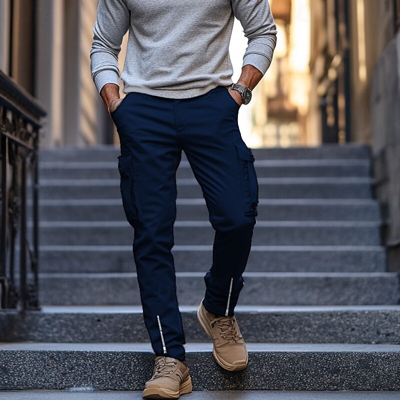 Men's Cargo Pants Trousers Casual Pants Zipper Pocket Plain Comfort Breathable Full Length Casual Daily Holiday Fashion Streetwear Black White Micro-elastic3