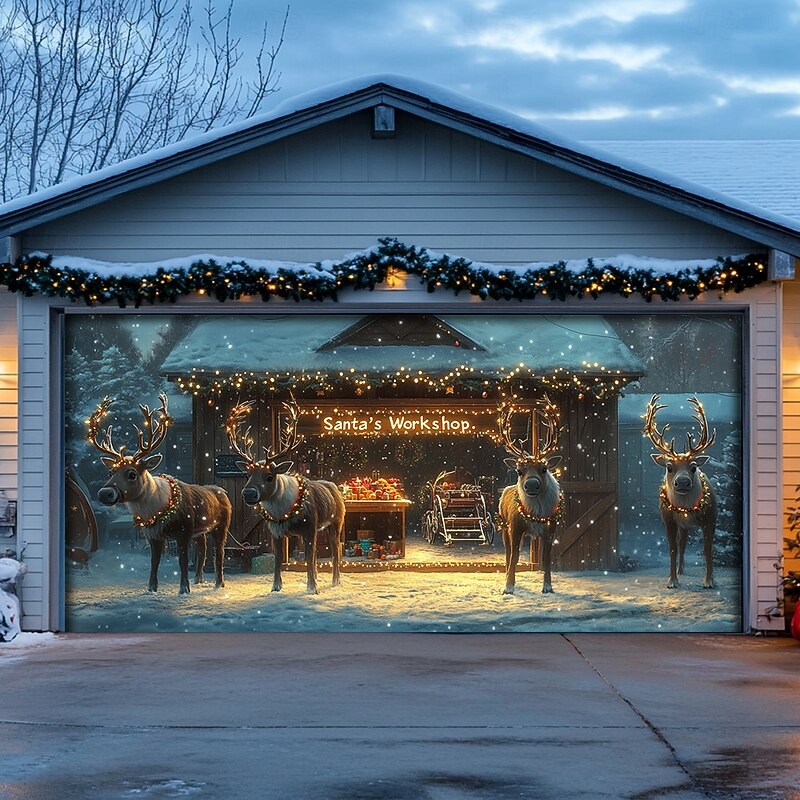 Christmas Door Decorations Outdoor Garage Door Cover Xmas Tree Banner Farmhouse Large Christmas Backdrop for Holiday Outdoor Garage Door Home Wall Decorations 32