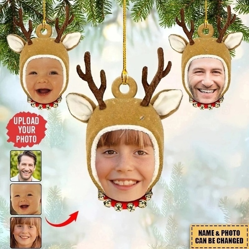 Personalized Photo Christmas Ornaments Lovely Reindeer Acrylic 2D Custom Christmas Tree Ornaments Xmas Decoration Hanging Pendant Gifts