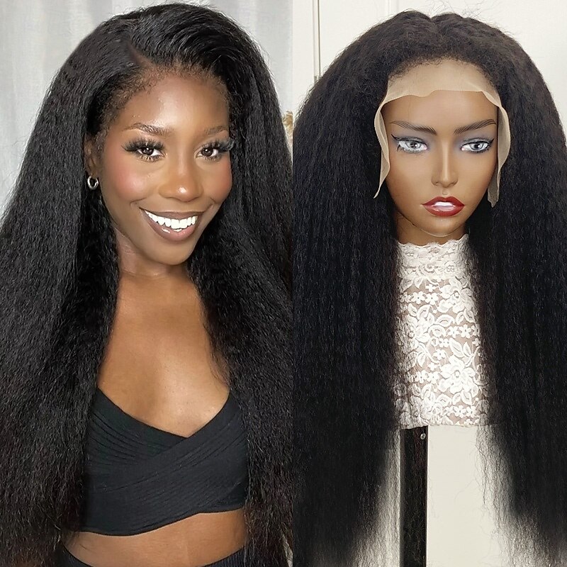 Ishow Human Hair 13x4 Lace Front Wig Yaki Straight Natural Wig 150% Density with 4C-Baby Hair