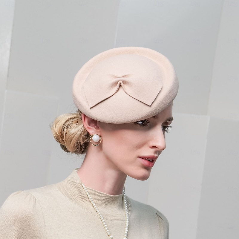 Hats 100% Wool Beret Hat Pillbox Hat Wedding Evening Party Elegant Wedding With Bowknot Cap Headpiece Headwear4