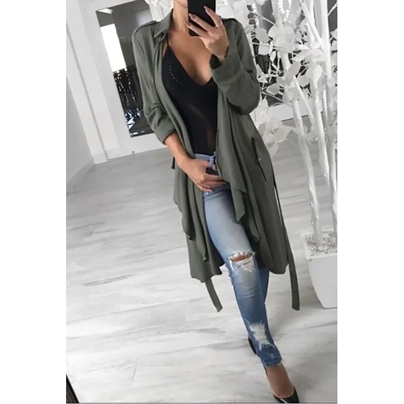 Women's Casual Jacket Outdoor Button Solid Color Windproof Fashion Loose Fit Outerwear Long Sleeve Fall Green S