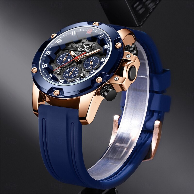ONOLA Watches For Men 6858 Multifunctional Luminous Quartz Watches Sports Silicone Strap Waterproof Mens Watch3