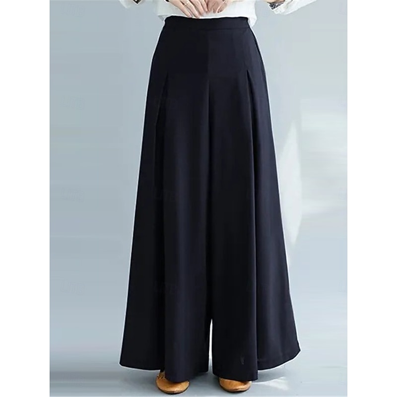 Women's Wide Leg Chinos Fashion Streetwear Full Length High Waist Plain Elastic Waistband Comfy Soft Comfortable Micro-elastic Outdoor Street Apricot Black Blue Spring &  Fall Regular Fit4