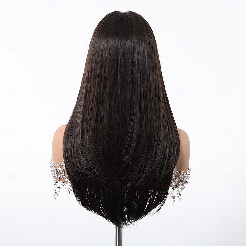Synthetic Wig Uniforms Career Costumes Princess Straight kinky Straight Middle Part Layered Haircut With Bangs Machine Made Wig 22 inch Dark Brown Synthetic Hair Women's Cosplay Party Fashion Brown2