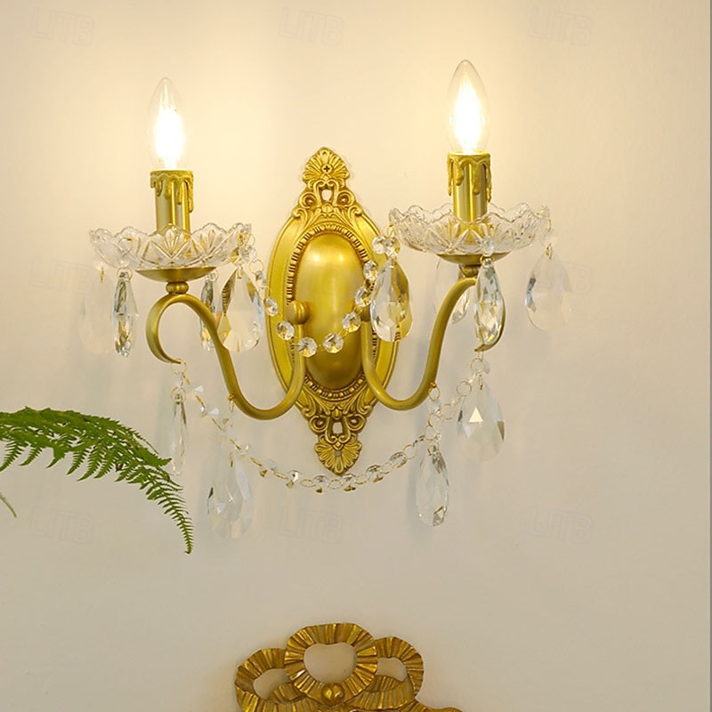Crystal Prism Wall Light Sconces Vintage Brass Dual Wall Mount Lamp Light Fixtures Lighting Wall Decor  Copper Sconces 110-240V 5W4
