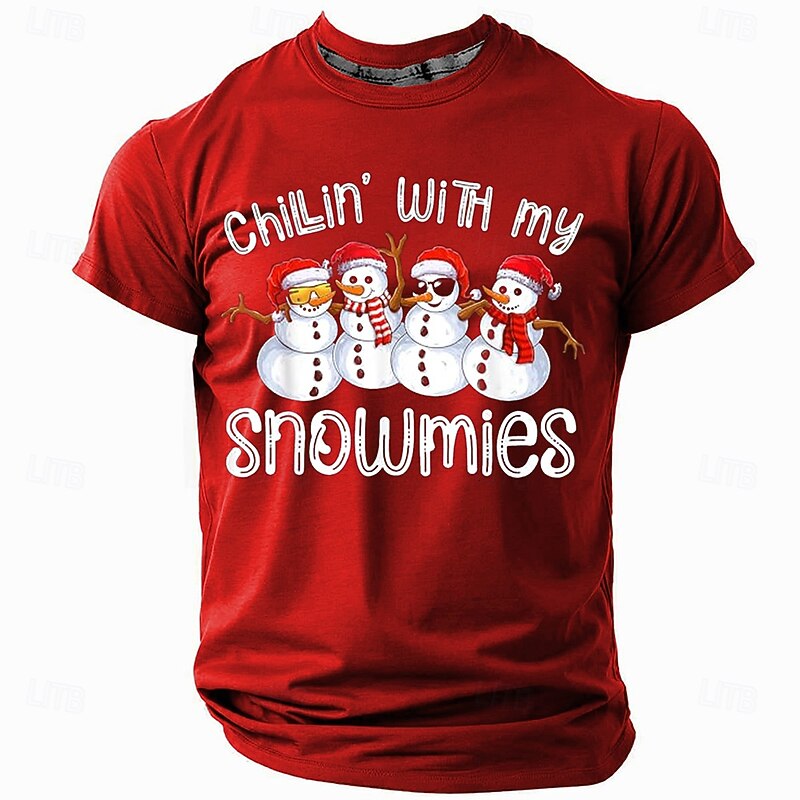 Christmas Men's Funny Christmas 3D T-shirts Snowman Retro Vintage Casual Street Style 3D Print Tee Sports Outdoor Holiday Lake Blue Red Army Green Short Sleeve Crew Neck Spring & Summer Clothing4