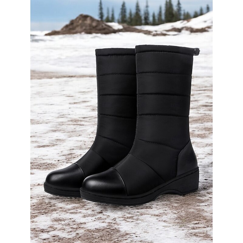 Women's Winter Snow Boots - Black Waterproof, Faux Fur Lined, Mid-Calf Warm Outdoor Shoes for Cold Weather3