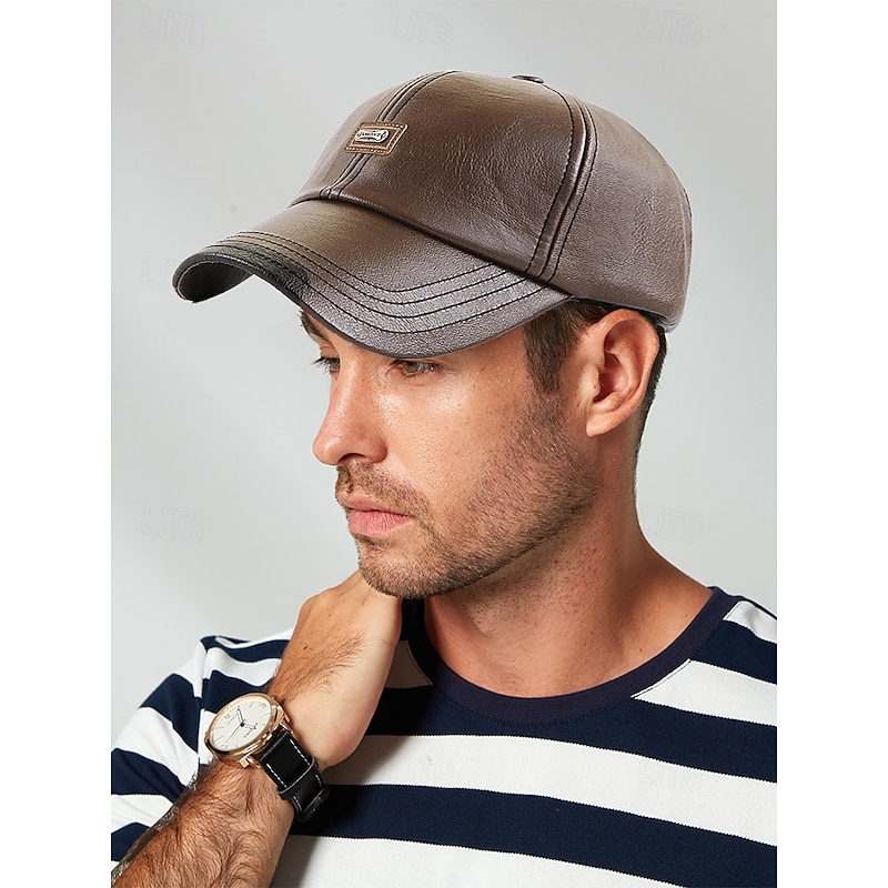 Men's Faux Leather Baseball Cap - Stylish Adjustable Outdoor Hat for Casual and Sporty Looks2