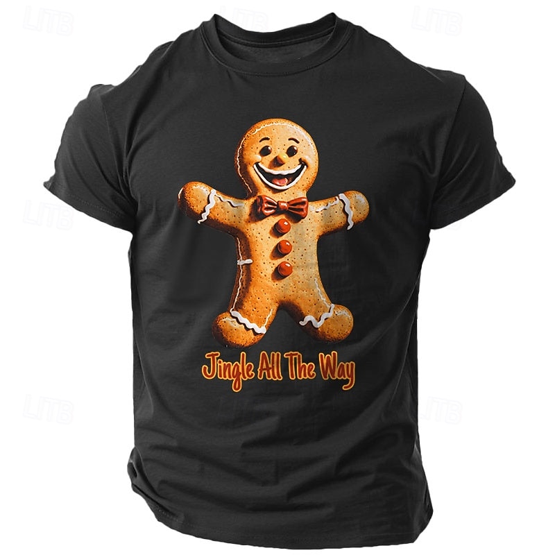 Christmas Men's Gingerbread Man T Shirt 100% Cotton Short Sleeve Graphic Shirt Black White Red Comfortable Tee Festival Fashion Designer Clothing4
