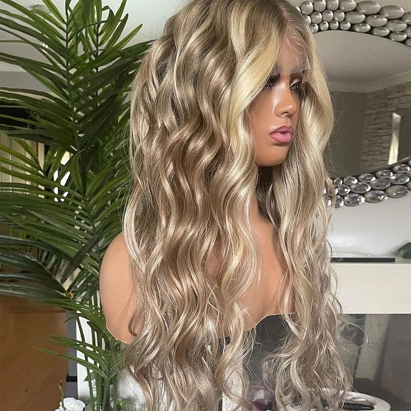 Remy Human Hair 5x5 Closure 13x4 Lace Front Wig Free Part Brazilian Hair Wavy Blonde Wig 130% 150% Density with Baby Hair Highlighted / Balayage Hair Glueless Pre-Plucked For Women Long Human Hair2