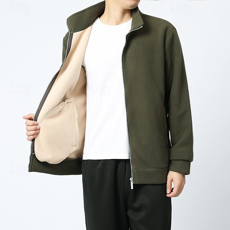 Men's Winter Jacket Casual Jacket Daily Vacation Thermal Warm Pocket Fleece Fall & Winter Plain Fashion Streetwear Stand Collar Regular Black Dark Grey Army Green Dark Blue Jacket4