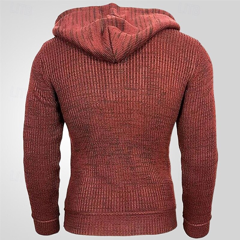 Men's Pullover Sweater Jumper Knit Sweater Ribbed Knit Regular Half Zip Knitted Color Block Hooded Fashion Basic Daily Wear Date Clothing Apparel Fall & Winter Black Yellow S M L3