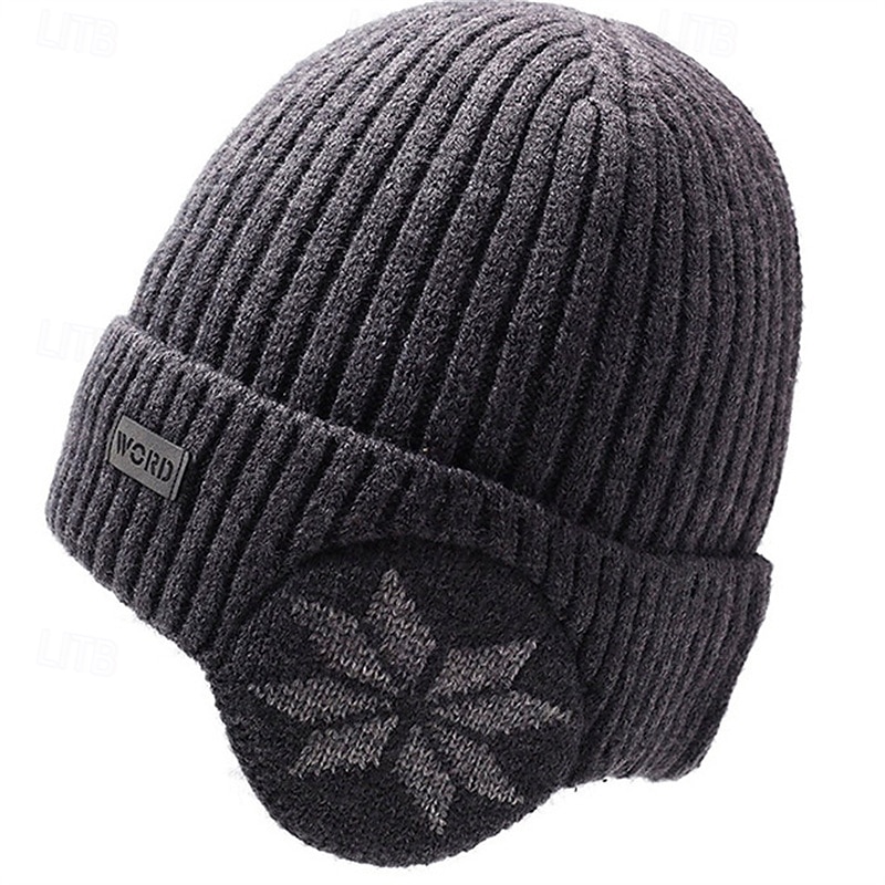 Men's Unisex Beanie Hat Winter Hats Beanies Skull Cap Knit Hat Iron Gray Black Polyester Knitted Cozy Daily Wear Going out Snowflake Warm3