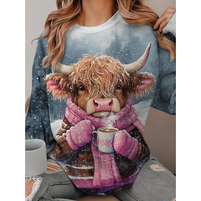 Women's Sweatshirt Pullover Animal Dailywear Holiday Print Casual Hoodie Long Sleeve Micro-elastic Fall Winter Comfrt Breathable Soft Fabric