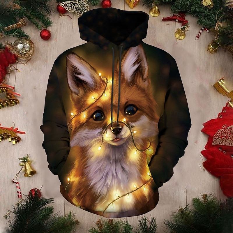 Christmas Men's Christmas animal 3D Hoodies Pullover Graphic Prints Reindeer Ugly  Print Hooded Casual Daily Sports 3D Print Sportswear Casual Hoodies