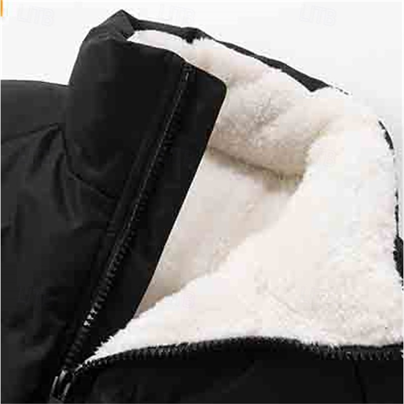 Men's Puffer Jacket Quilted Jacket Padded Jacket Pocket Polyster Fleece lined Daily Wear Date Vacation Regular Fashion Casual Comfortable Thermal Warm Fall & Winter Solid / Plain Color Black Green3