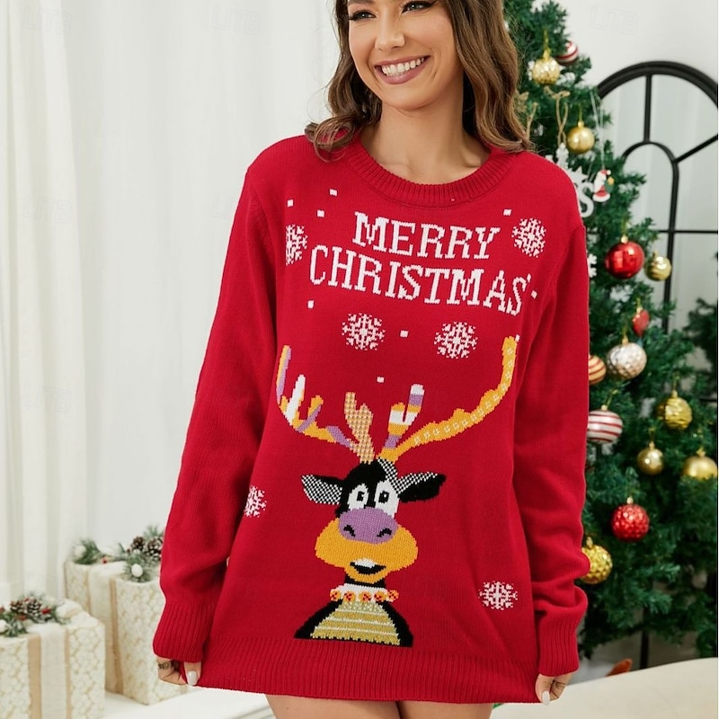 Reindeer Ugly Christmas Sweater Pullover Jumper Women's Christmas Novelty Funny Adults Christmas New Year Christmas Eve Christmas Party Top