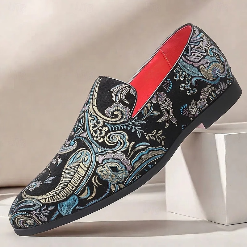 Men's Jacquard fabric Slip-On Loafers - Vintage Style with Floral Pattern, Comfortable Soft Sole, Ideal for Formal Events2