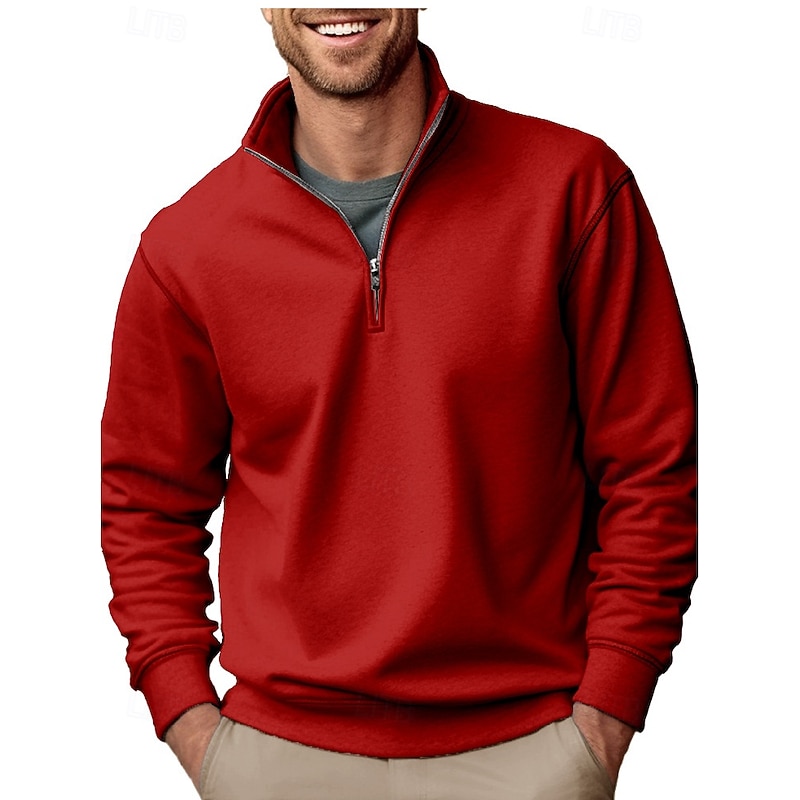 Men's Sweatshirt Quarter Zip Sweatshirt Black White Red Blue Green Half Zip Plain Sports & Outdoor Daily Holiday Polyester Streetwear Casual Spring &  Fall Clothing Apparel Hoodies Sweatshirts  Long2