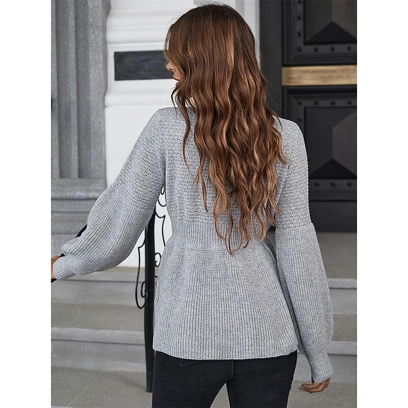 Women's Sweater Casual Soft Pure Color Ribbed Crew Neck Knitted Long Sleeve Regular Tops Knit Outdoor Daily Weekend White Khaki Fall Winter2