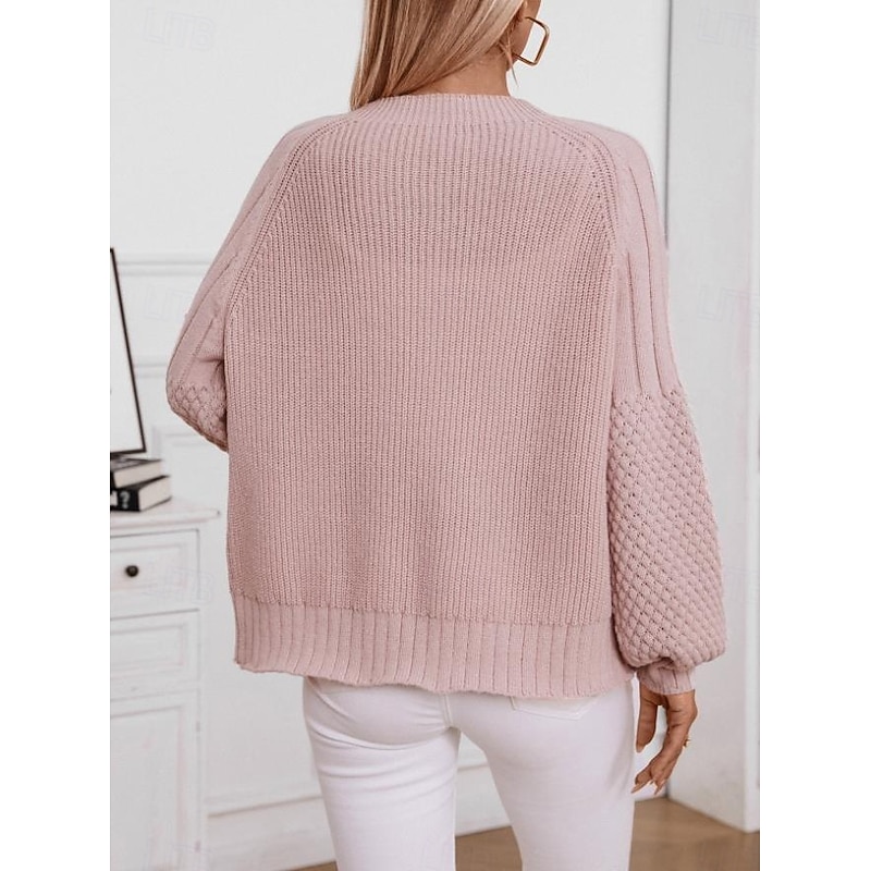 Women's Cardigan Daily Casual Pure Color V Neck Buttons Lantern Sleeve Long Sleeve Regular Tops Knit Formal Home Daily Pink Brown Fall Winter