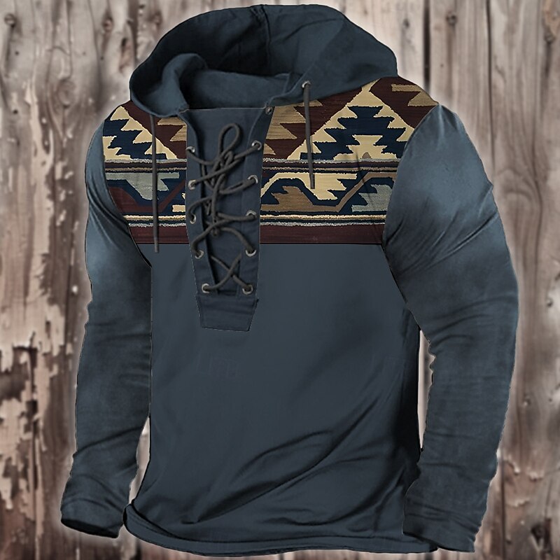 Men's Cowboy Hoodie Hoodies Sweatshirt Cool Daily Long Sleeve Hooded Holiday Streetwear Brown Dark Blue Drawstring Fall Winter Designer2