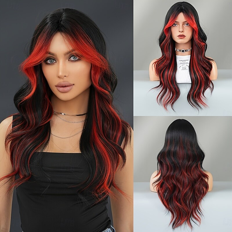 Synthetic Wig for Women Heat Resistant Long Body Wave Style with Curtain Bangs Perfect for Christmas Parties3
