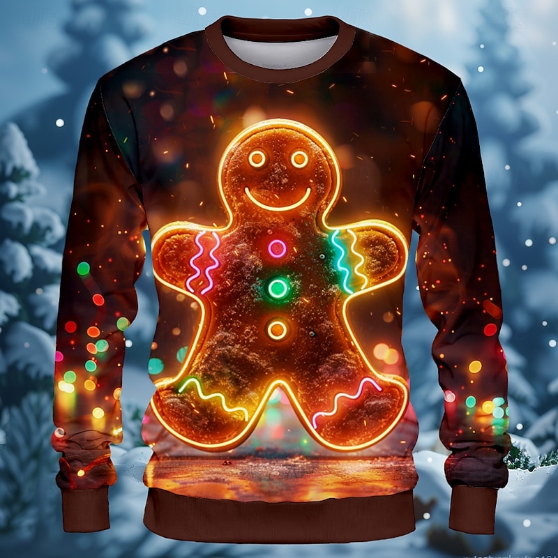 New Year Christmas Men's Gingerbread Man Sweatshirts Sweatshirt Sweatshirt Long Sleeve Sweatshirt Crew Neck Vacation Cool Daily 3D Printing Party Christmas Holiday Crewneck 3D Print 3D Winter Spring