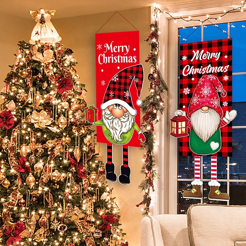 Merry Christmas Porch Window Sign Banner Hanging Decorative Supplies for Indoor Outdoor Wall Door Home Decor Christmas Flag Decorative Couplet Snowman Rudolf Family Restaurant Decoration3