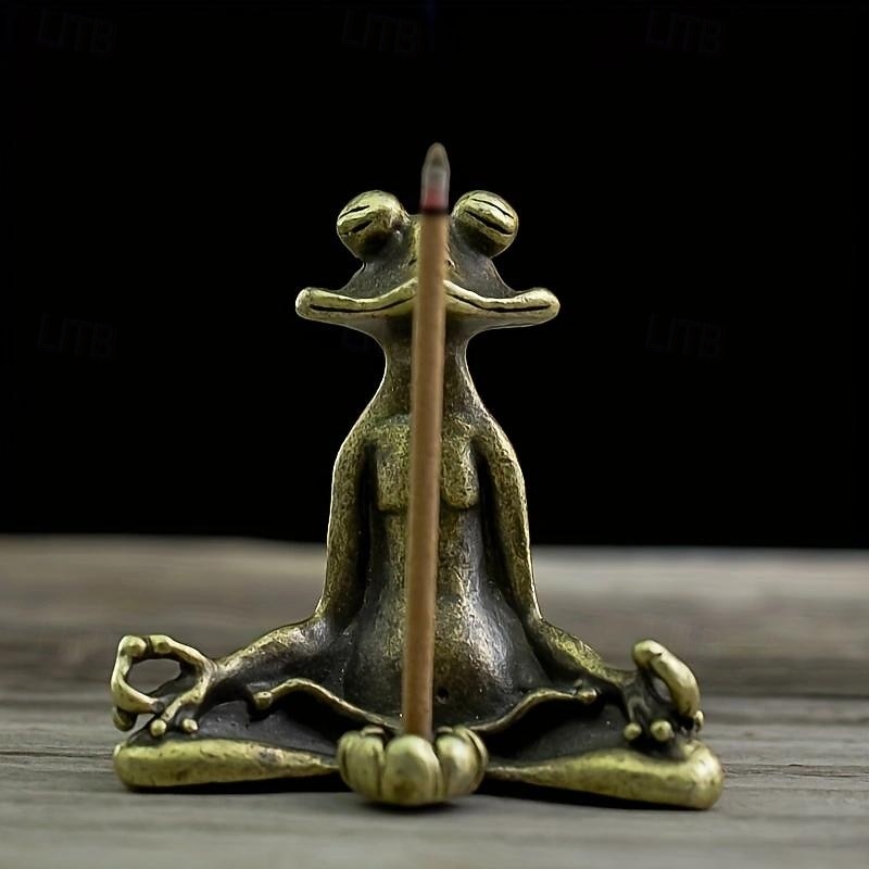 Cute Sitting Frog Statue Incense Holder Yoga Frog Sculpture Home Office Desk Decoration Ornament Gift - Main Image