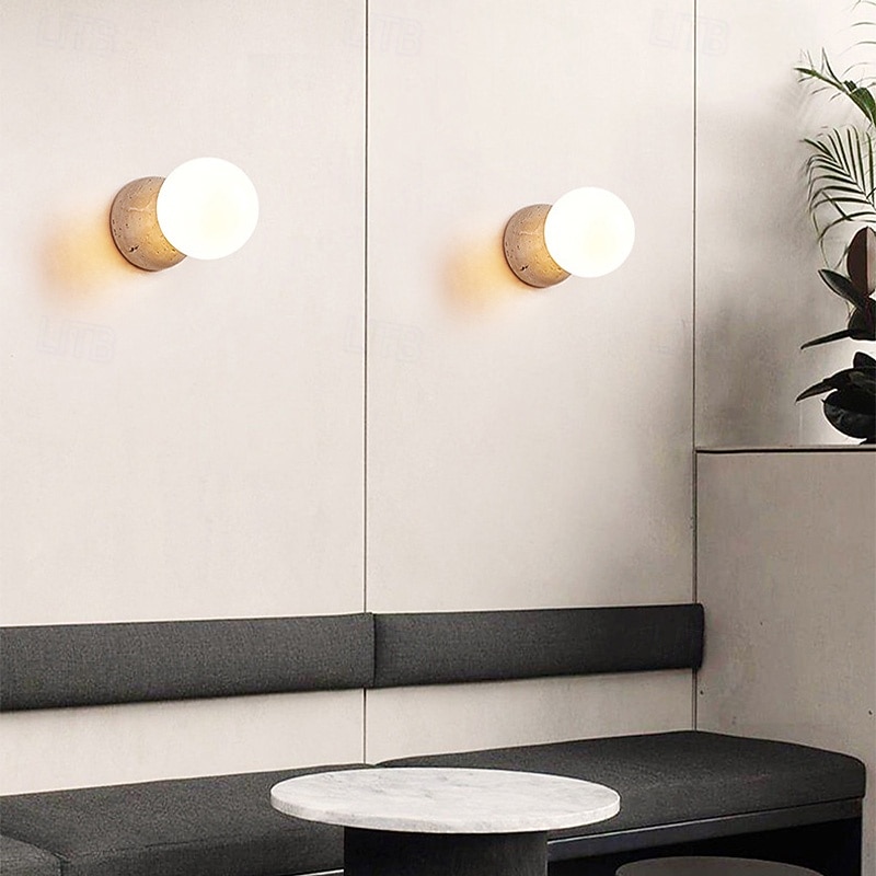 Japanese Wabi-sabi Style Wall Sconces Wall Lamps with Milky Glass Shade  Stone Wall Lights3