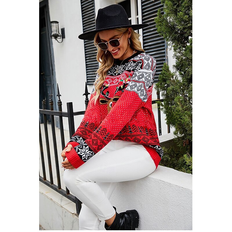 Reindeer Ugly Christmas Sweater Pullover Jumper Women's Christmas Funny Knitted Pattern Adults Christmas Carnival Christmas Party Top4