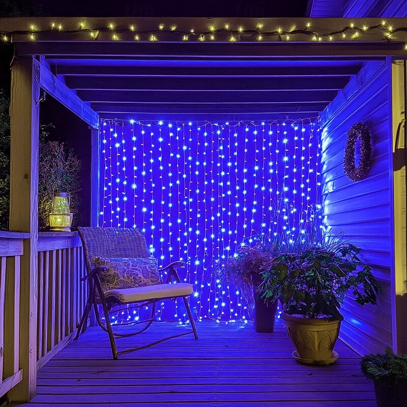 1PC 3x3M IP44 Waterfall Curtain LED Fairy String Light, Meteor Shower Rain Lights for Christmas, Window, Colorful Icicle Decor Lighting with EU/US Plug AC110V-240V